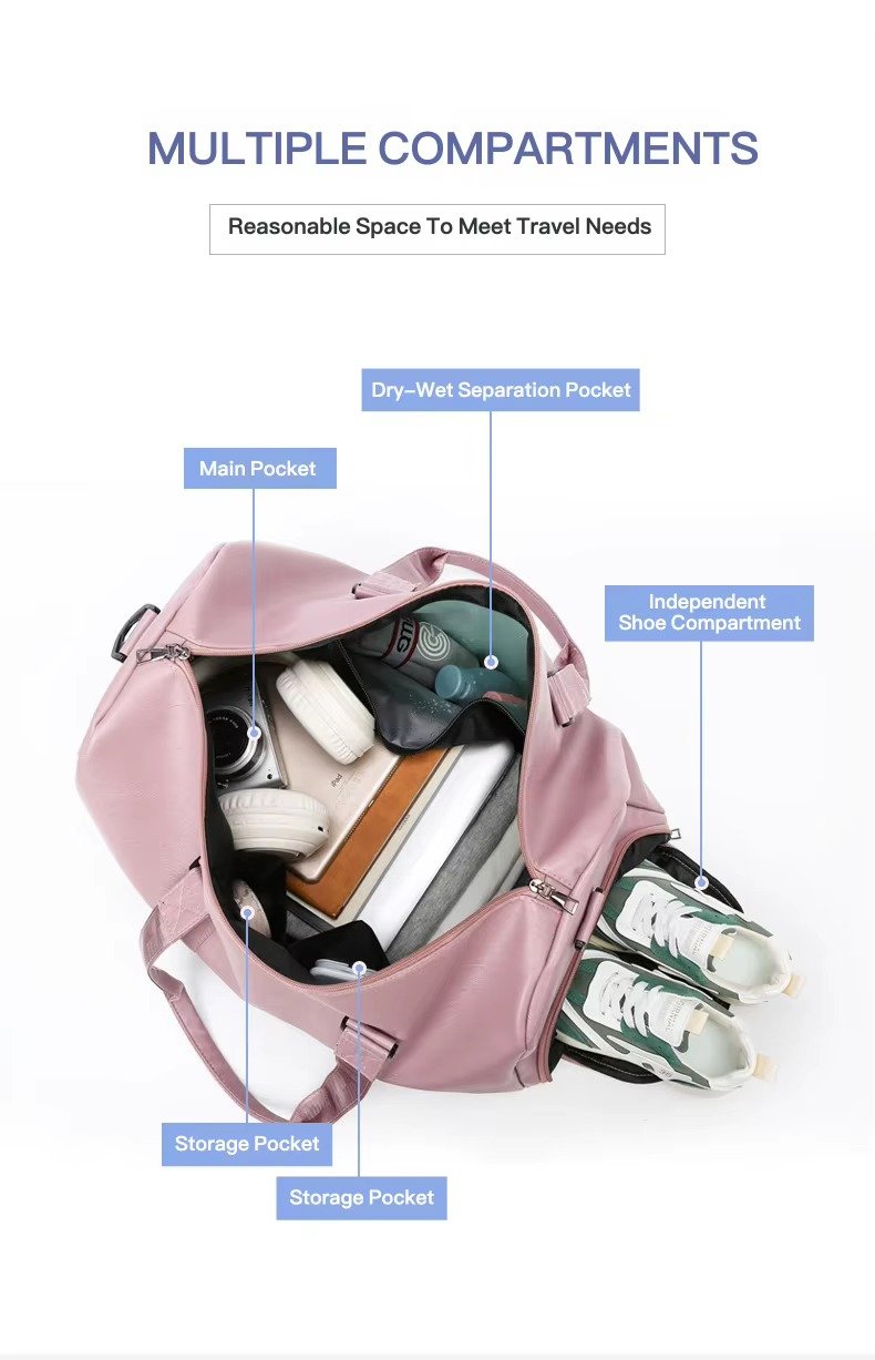 Fashionable PU Leather Waterproof Travel Bag Large Capacity Wet Dry Separation Sports Luggage Duffel Bag With Shoes Compartment product detail
