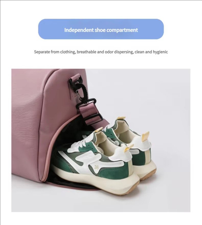 Fashionable PU Leather Waterproof Travel Bag Large Capacity Wet Dry Separation Sports Luggage Duffel Bag With Shoes Compartment product detail