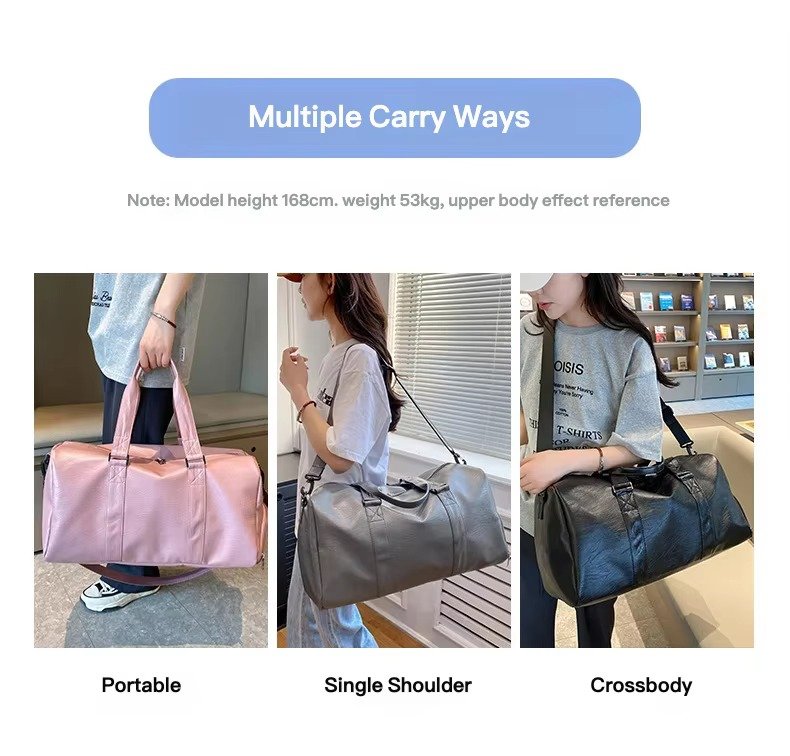 Fashionable PU Leather Waterproof Travel Bag Large Capacity Wet Dry Separation Sports Luggage Duffel Bag With Shoes Compartment product detail