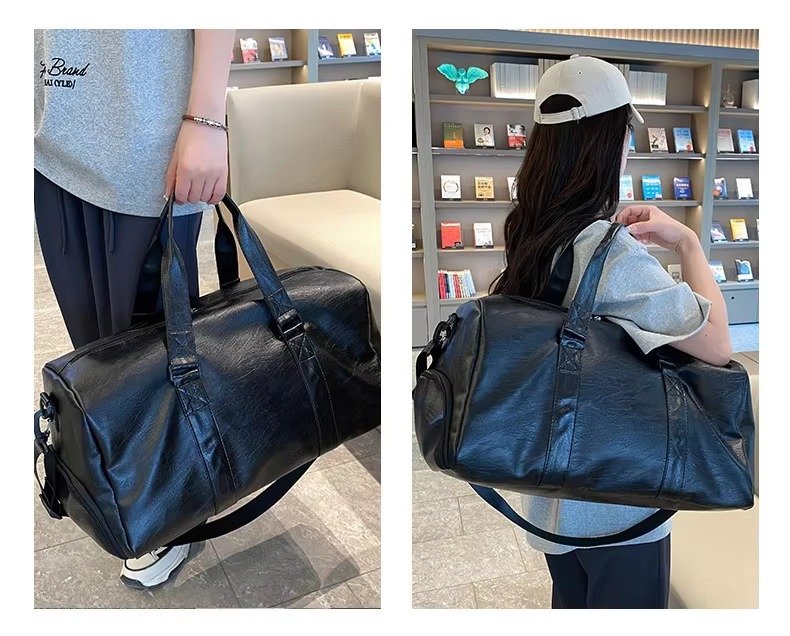 Fashionable PU Leather Waterproof Travel Bag Large Capacity Wet Dry Separation Sports Luggage Duffel Bag With Shoes Compartment product detail
