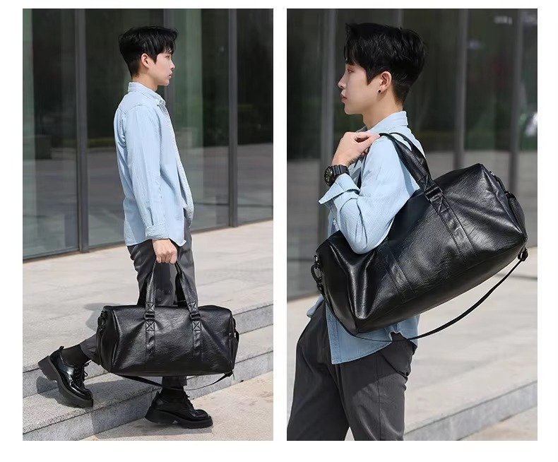 Fashionable PU Leather Waterproof Travel Bag Large Capacity Wet Dry Separation Sports Luggage Duffel Bag With Shoes Compartment product detail