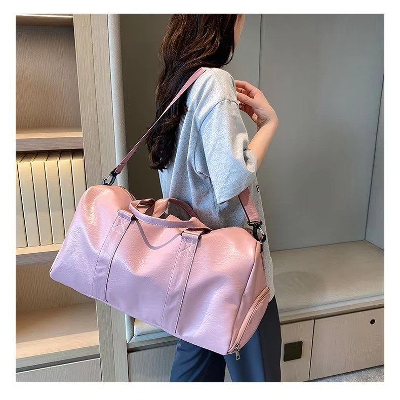 Fashionable PU Leather Waterproof Travel Bag Large Capacity Wet Dry Separation Sports Luggage Duffel Bag With Shoes Compartment product detail