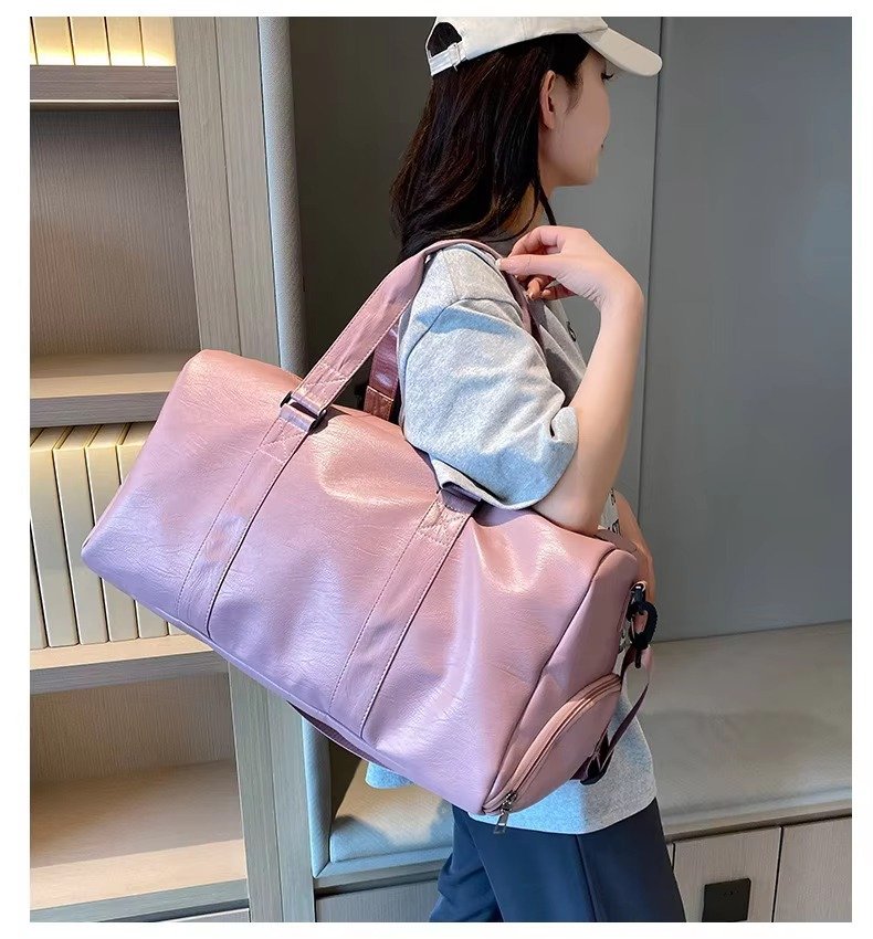 Fashionable PU Leather Waterproof Travel Bag Large Capacity Wet Dry Separation Sports Luggage Duffel Bag With Shoes Compartment product detail