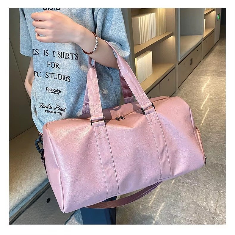 Fashionable PU Leather Waterproof Travel Bag Large Capacity Wet Dry Separation Sports Luggage Duffel Bag With Shoes Compartment product detail