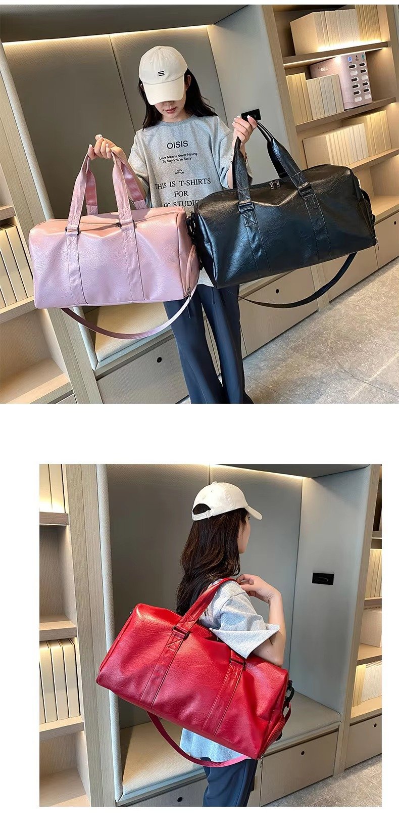 Fashionable PU Leather Waterproof Travel Bag Large Capacity Wet Dry Separation Sports Luggage Duffel Bag With Shoes Compartment product detail