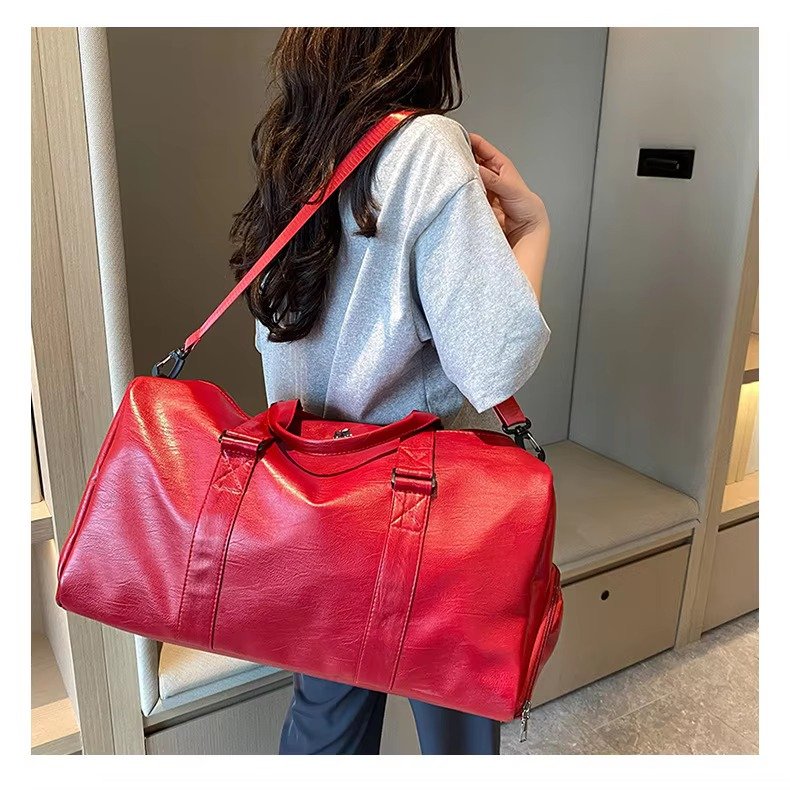 Fashionable PU Leather Waterproof Travel Bag Large Capacity Wet Dry Separation Sports Luggage Duffel Bag With Shoes Compartment product detail