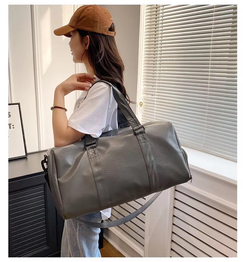 Fashionable PU Leather Waterproof Travel Bag Large Capacity Wet Dry Separation Sports Luggage Duffel Bag With Shoes Compartment product detail