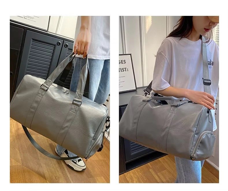 Fashionable PU Leather Waterproof Travel Bag Large Capacity Wet Dry Separation Sports Luggage Duffel Bag With Shoes Compartment product detail