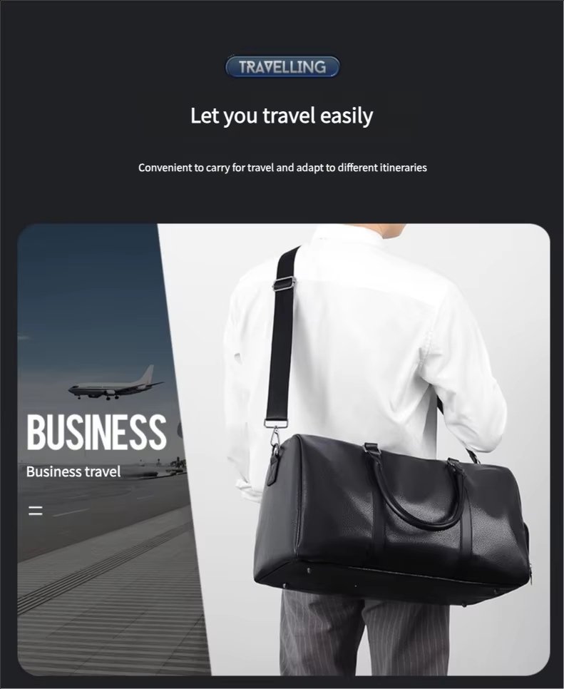 Waterproof Shoe Compartment PU Leather Business Travel Duffel Bag product detail