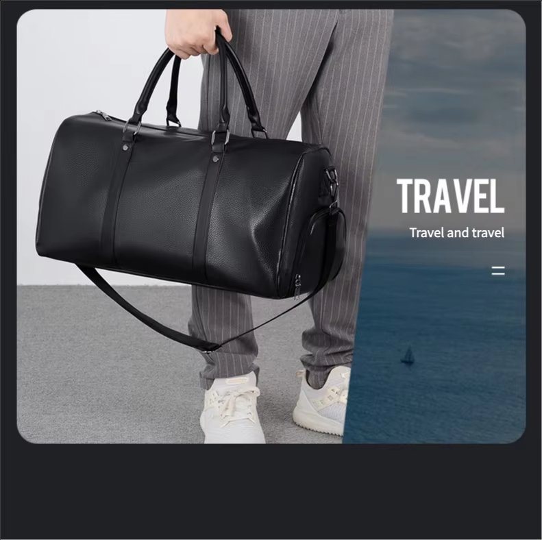 Waterproof Shoe Compartment PU Leather Business Travel Duffel Bag product detail