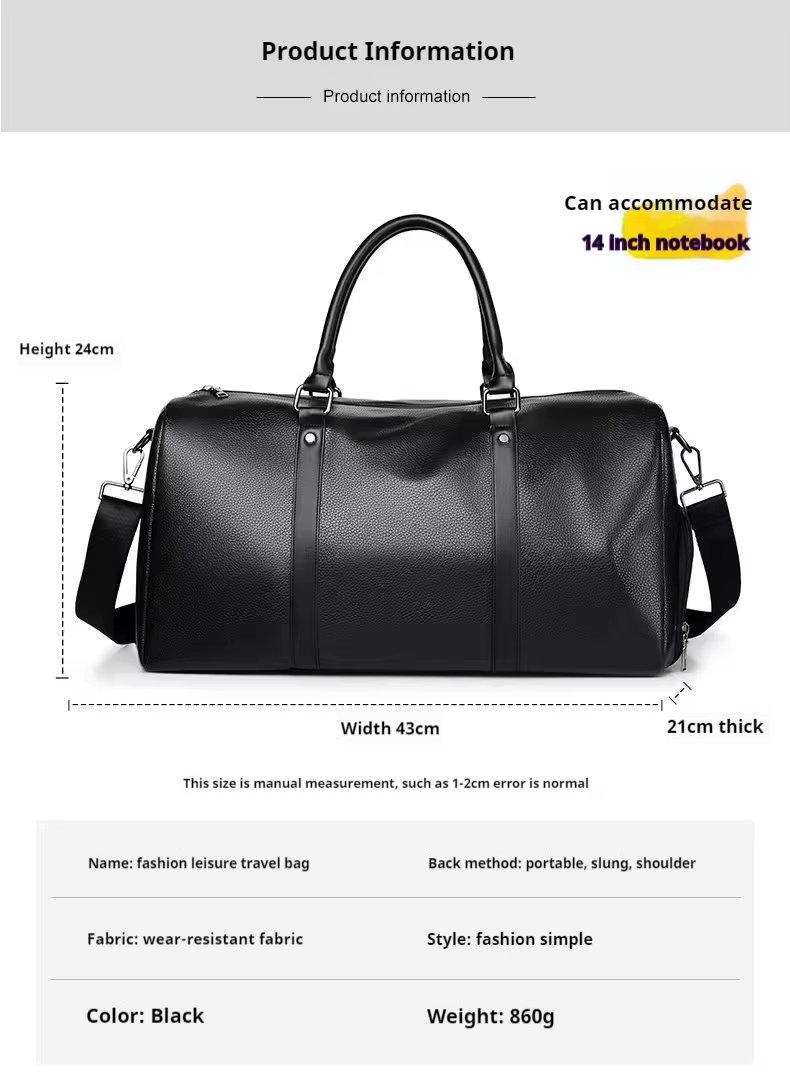 Waterproof Shoe Compartment PU Leather Business Travel Duffel Bag product detail