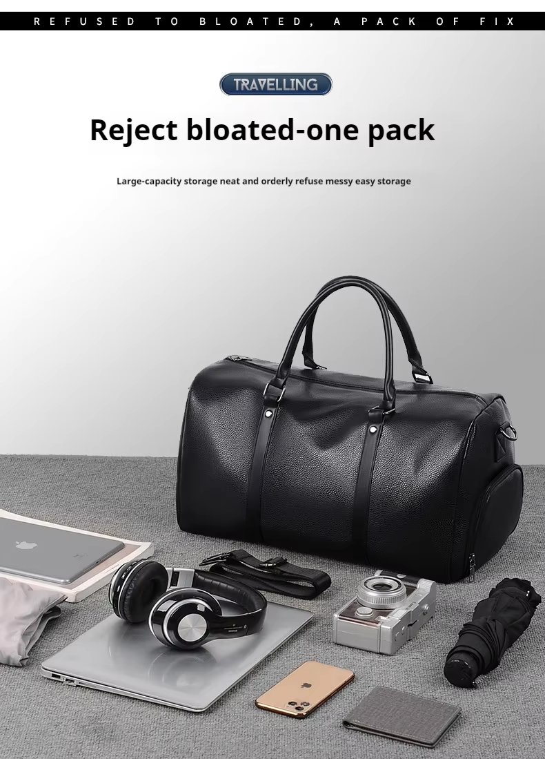 Waterproof Shoe Compartment PU Leather Business Travel Duffel Bag product detail