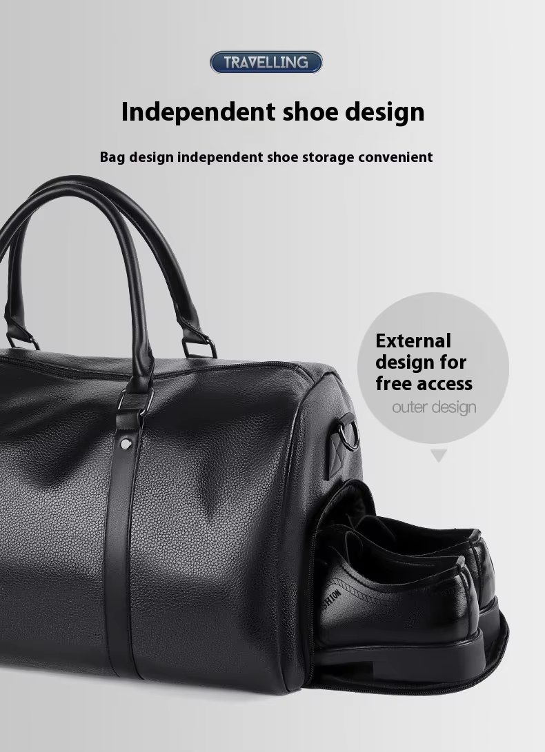 Waterproof Shoe Compartment PU Leather Business Travel Duffel Bag product detail