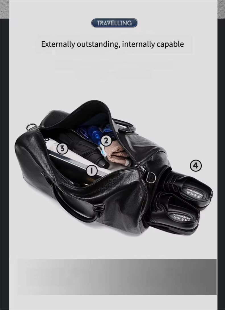 Waterproof Shoe Compartment PU Leather Business Travel Duffel Bag product detail