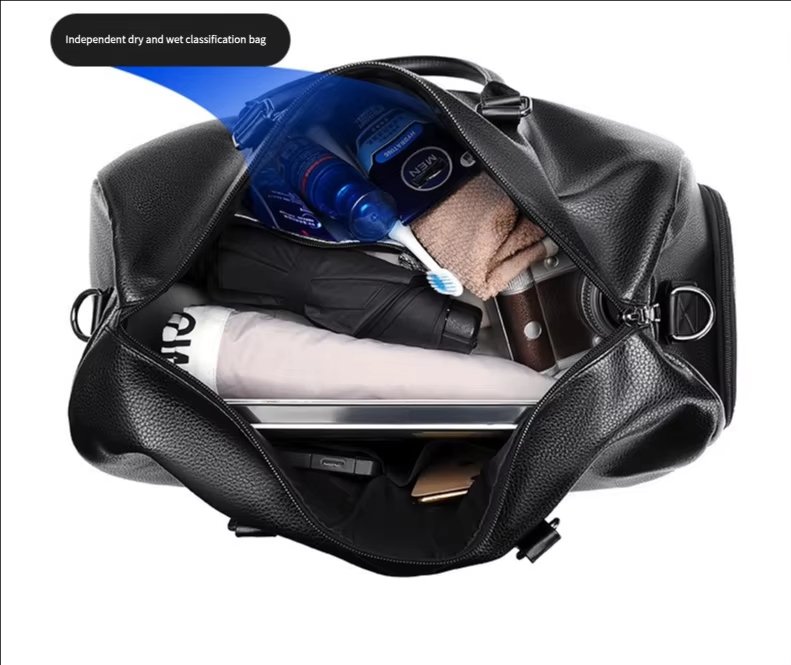 Waterproof Shoe Compartment PU Leather Business Travel Duffel Bag product detail