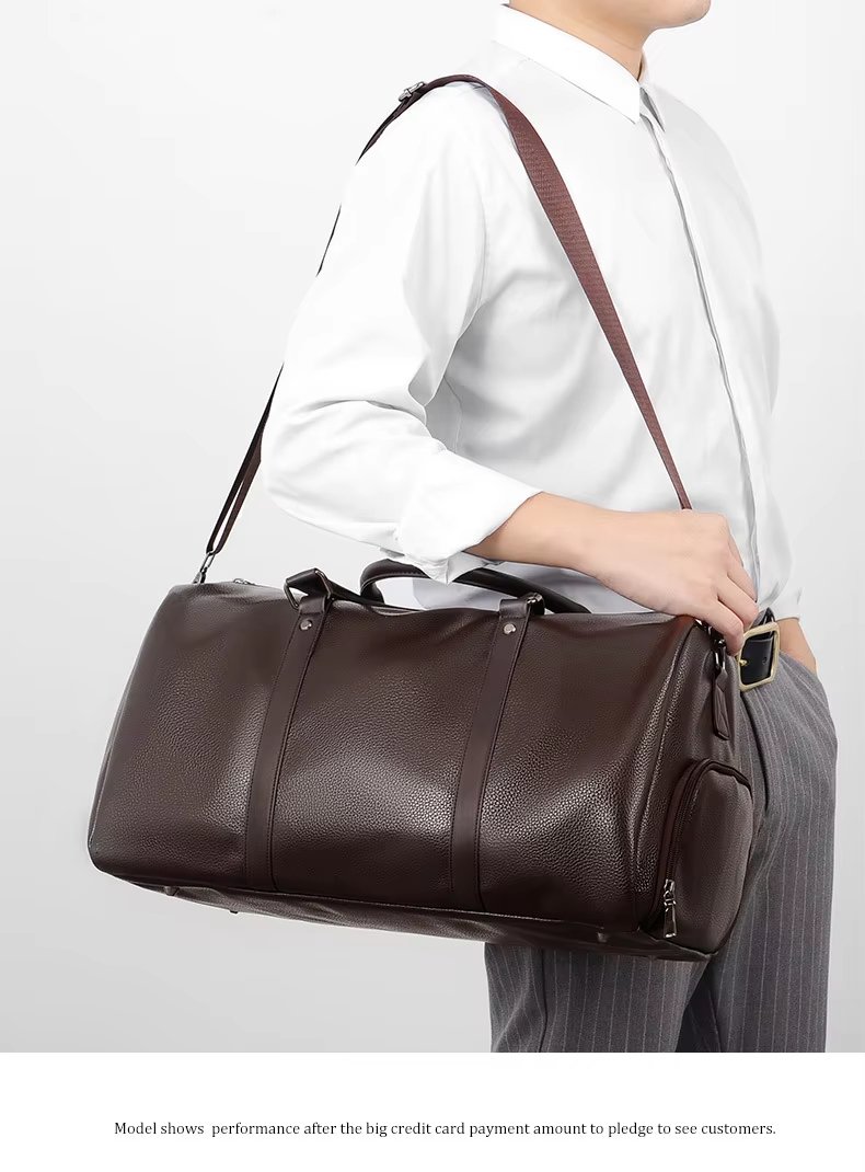 Waterproof Shoe Compartment PU Leather Business Travel Duffel Bag product detail