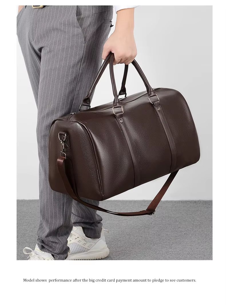 Waterproof Shoe Compartment PU Leather Business Travel Duffel Bag product detail