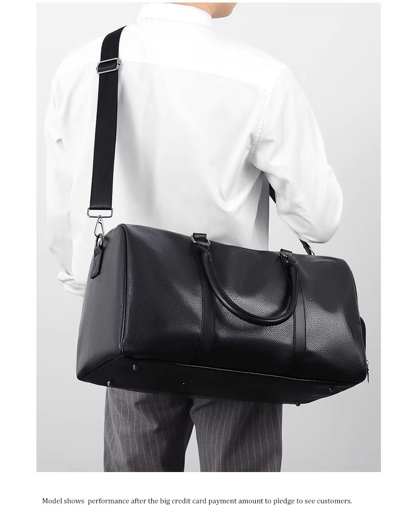Waterproof Shoe Compartment PU Leather Business Travel Duffel Bag product detail