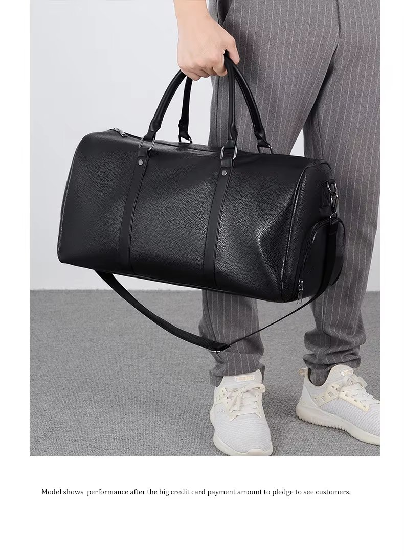 Waterproof Shoe Compartment PU Leather Business Travel Duffel Bag product detail