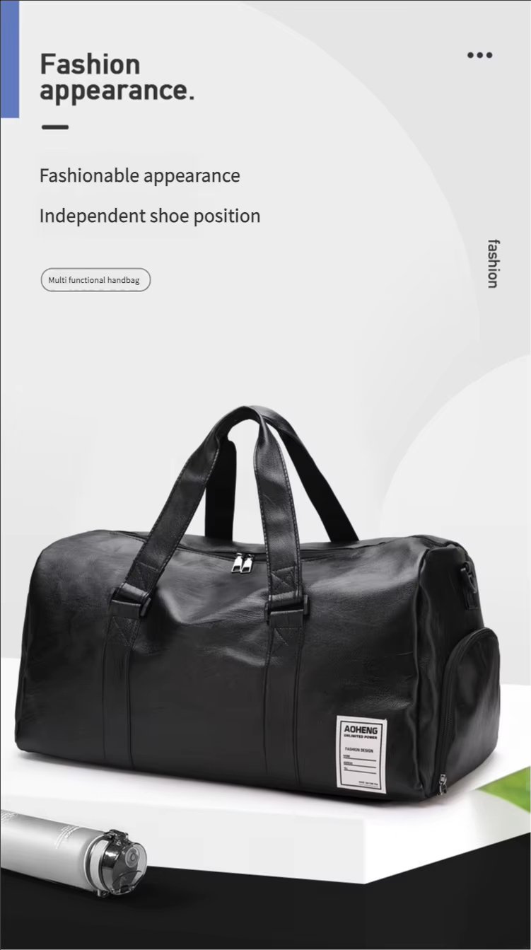 Waterproof Shoe Compartment PU Leather Weekend Travel Overnight Duffel Bag product detail