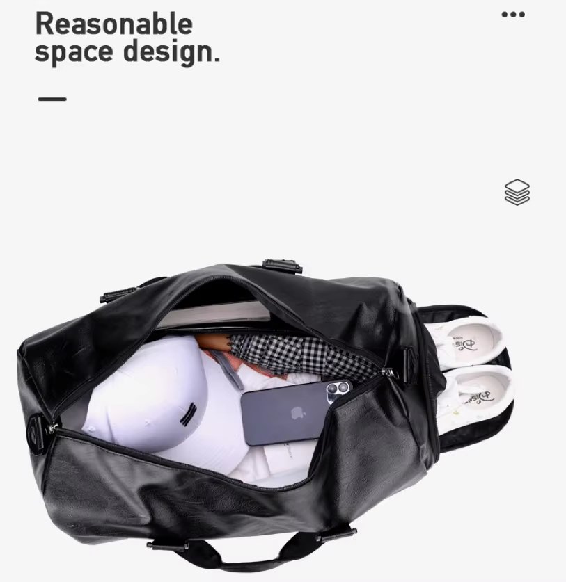 Waterproof Shoe Compartment PU Leather Weekend Travel Overnight Duffel Bag product detail