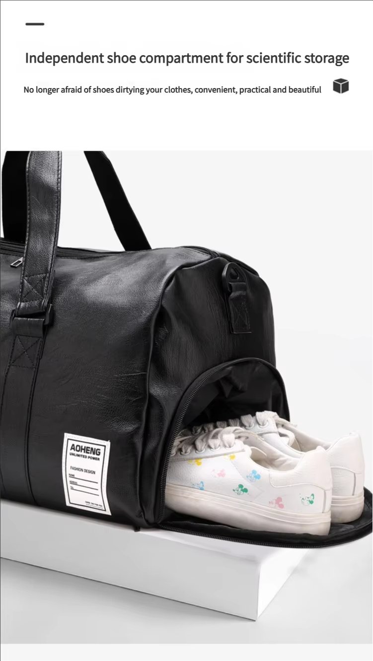Waterproof Shoe Compartment PU Leather Weekend Travel Overnight Duffel Bag product detail
