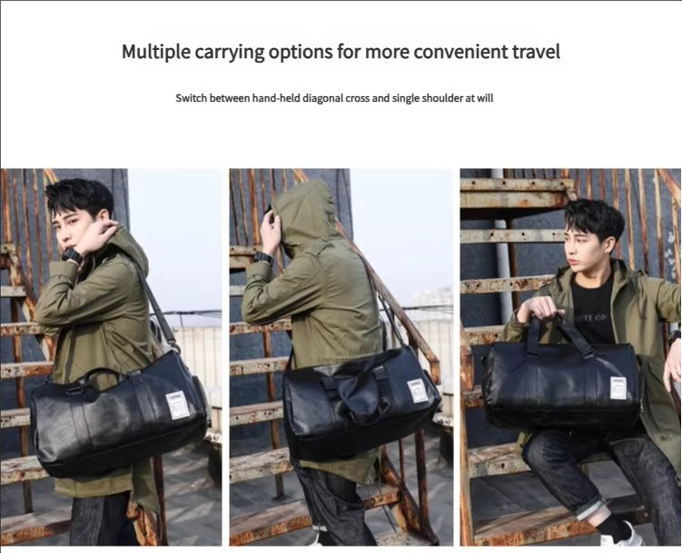 Waterproof Shoe Compartment PU Leather Weekend Travel Overnight Duffel Bag product detail