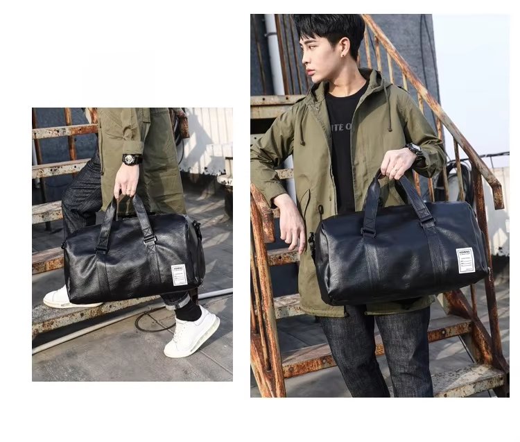 Waterproof Shoe Compartment PU Leather Weekend Travel Overnight Duffel Bag product detail