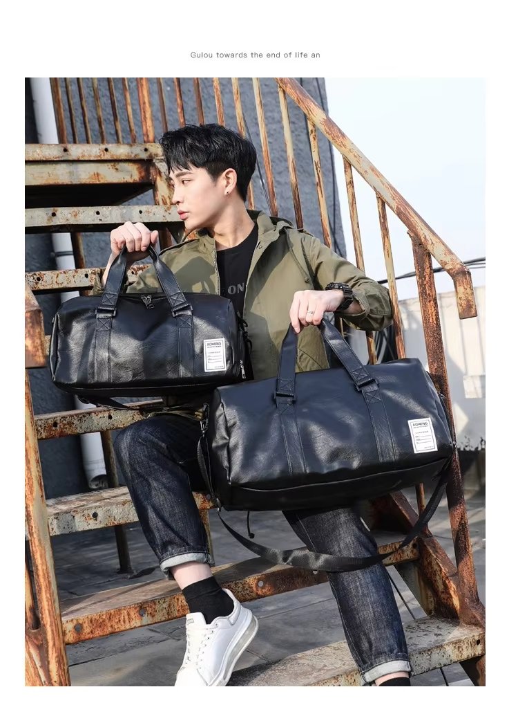 Waterproof Shoe Compartment PU Leather Weekend Travel Overnight Duffel Bag product detail