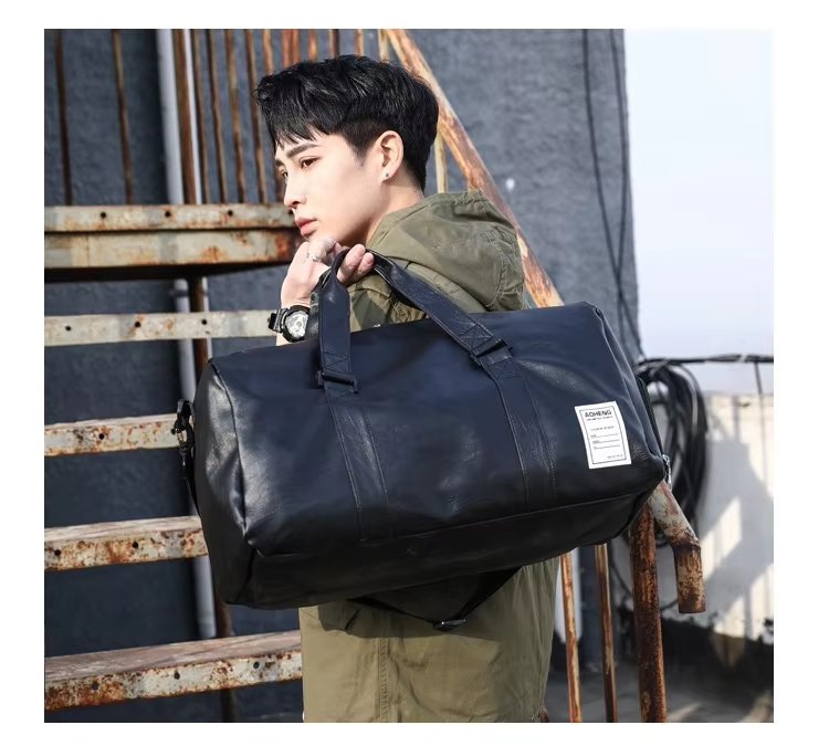 Waterproof Shoe Compartment PU Leather Weekend Travel Overnight Duffel Bag product detail
