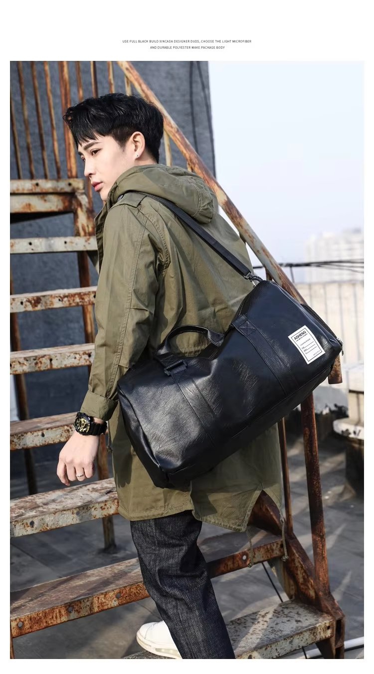 Waterproof Shoe Compartment PU Leather Weekend Travel Overnight Duffel Bag product detail