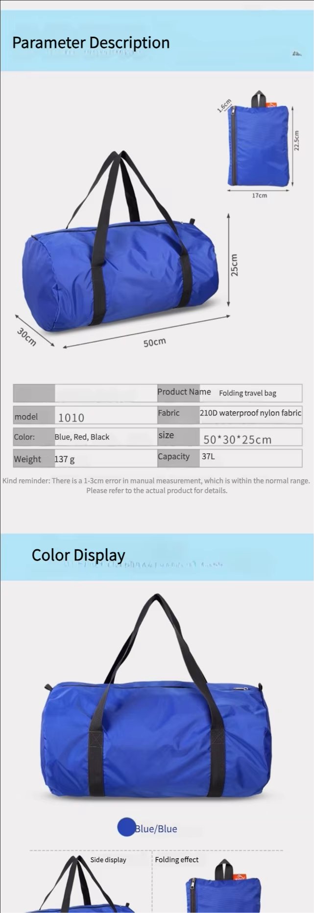 Waterproof Shoe Compartment Nylon Weekend Travel Garment Duffel Bag product detail