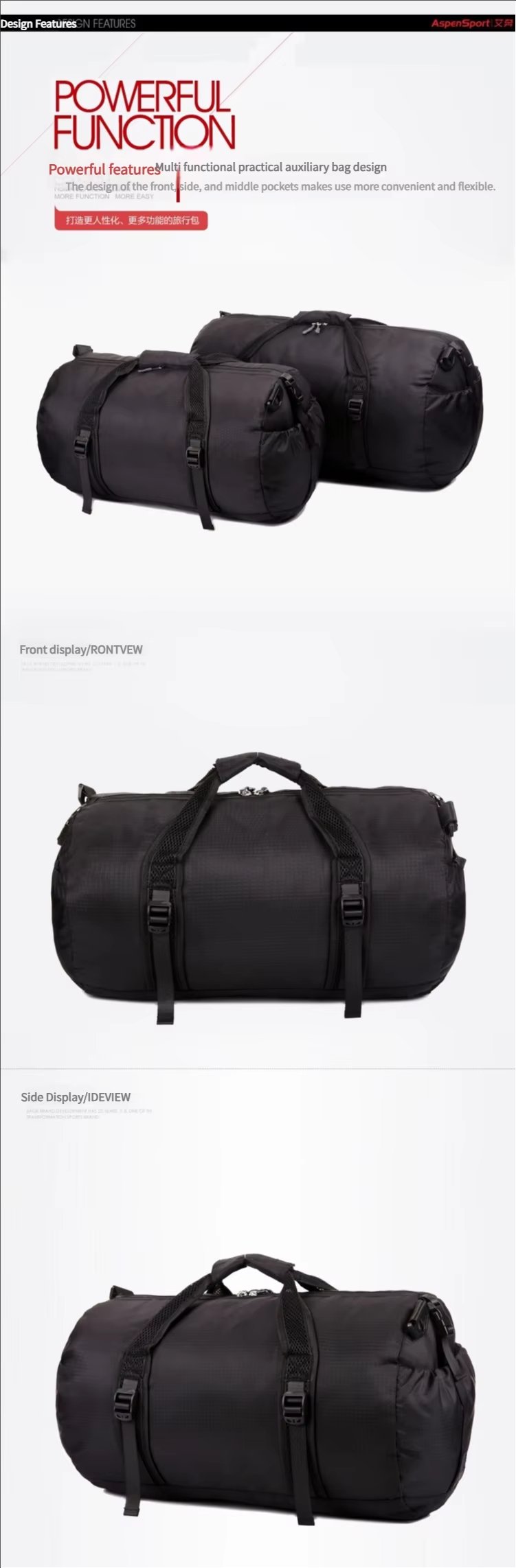 Foldable Nylon Sports Travel Tote Duffel Bag product detail