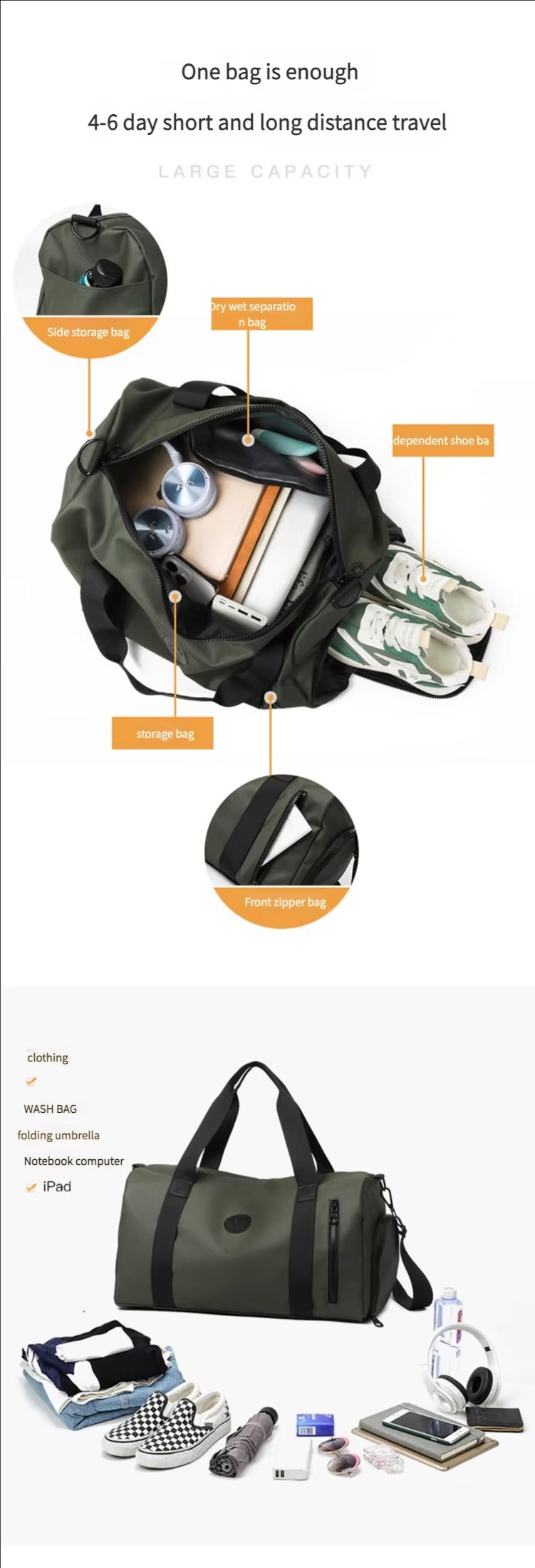Waterproof Oxford Sports Travel Shoulder Duffel Bag product detail