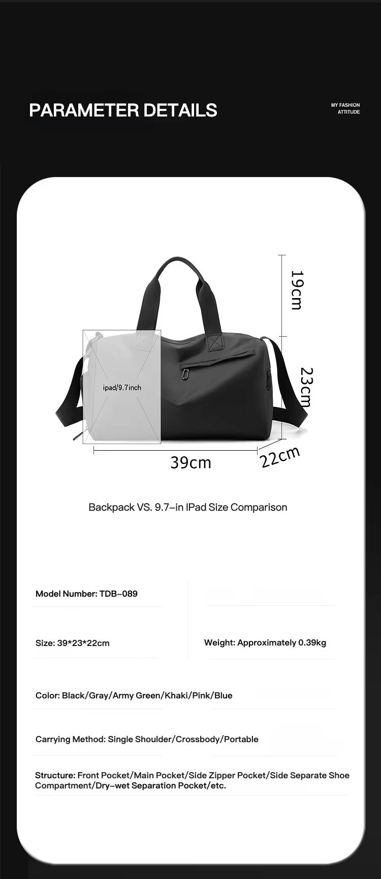 New Fashion Custom Handheld Travel Bag Dry Wet Separation Sports Fitness Bag Large Capacity Weekender Bag with Shoe Compartment product detail