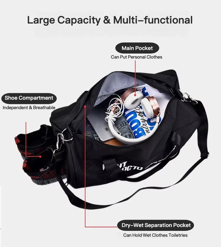 Custom Dry Wet Separation Training Gym Bag with Shoes Compartment Large Capacity Carry-on Luggage Travel Duffel Bag Handbag product detail