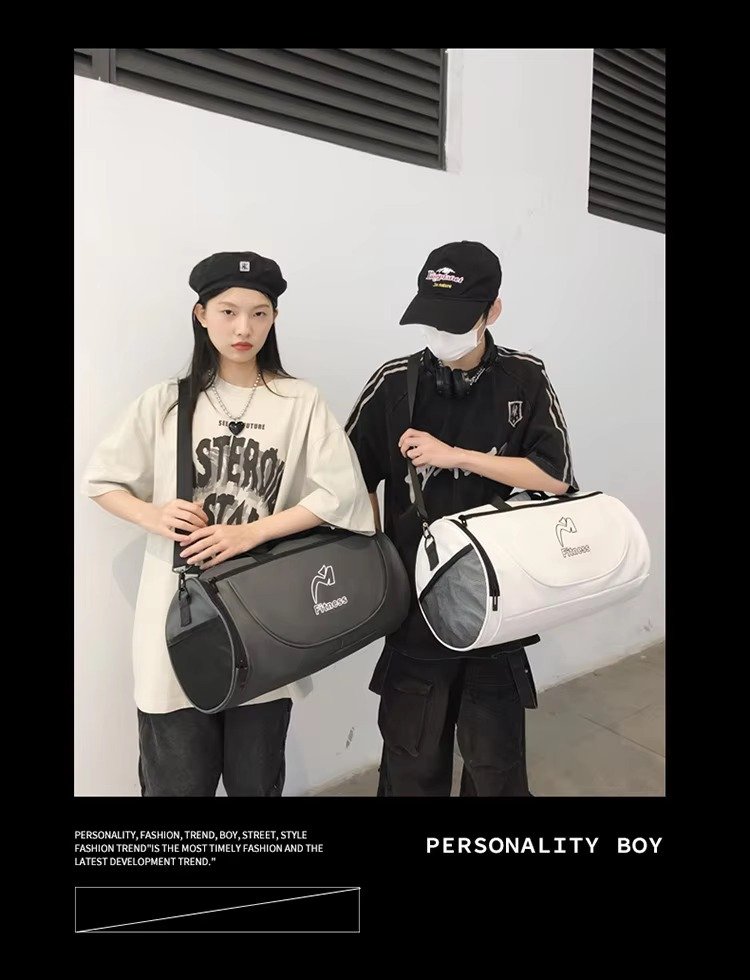 Design White Black Waterproof Fitness Training Sport Gym Duffle Handbag Travel Duffel Bag with Shoe Compartment detail image