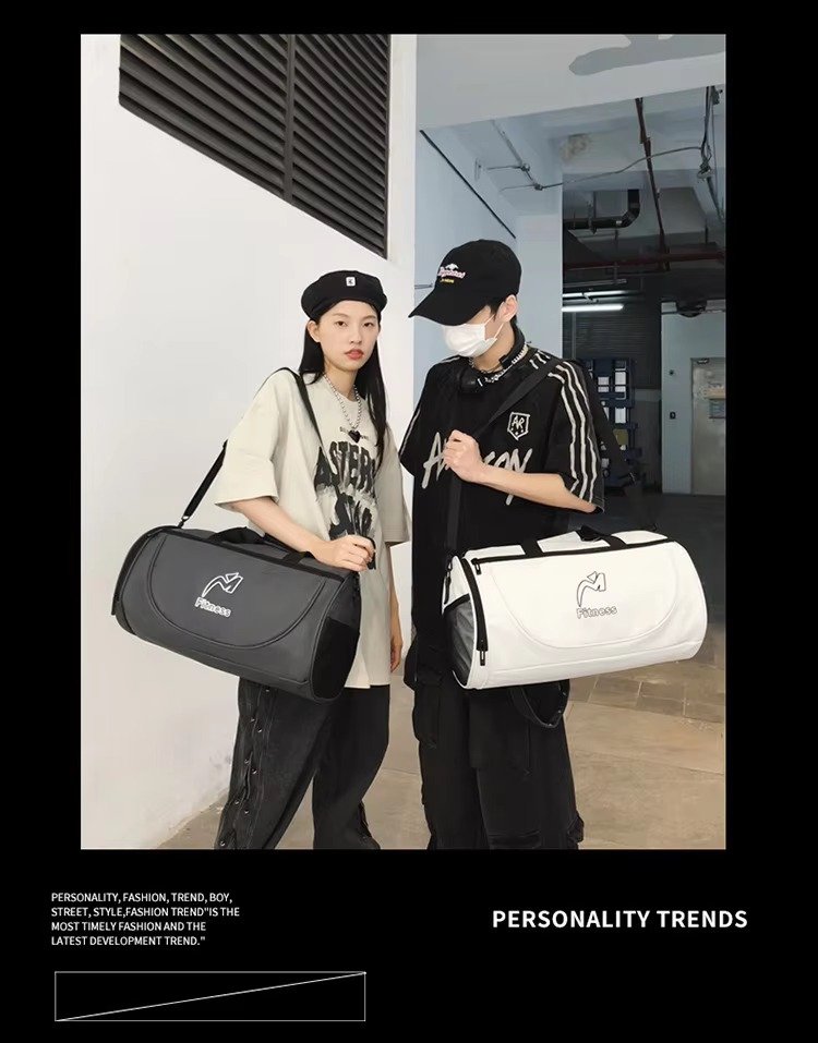 Design White Black Waterproof Fitness Training Sport Gym Duffle Handbag Travel Duffel Bag with Shoe Compartment detail image