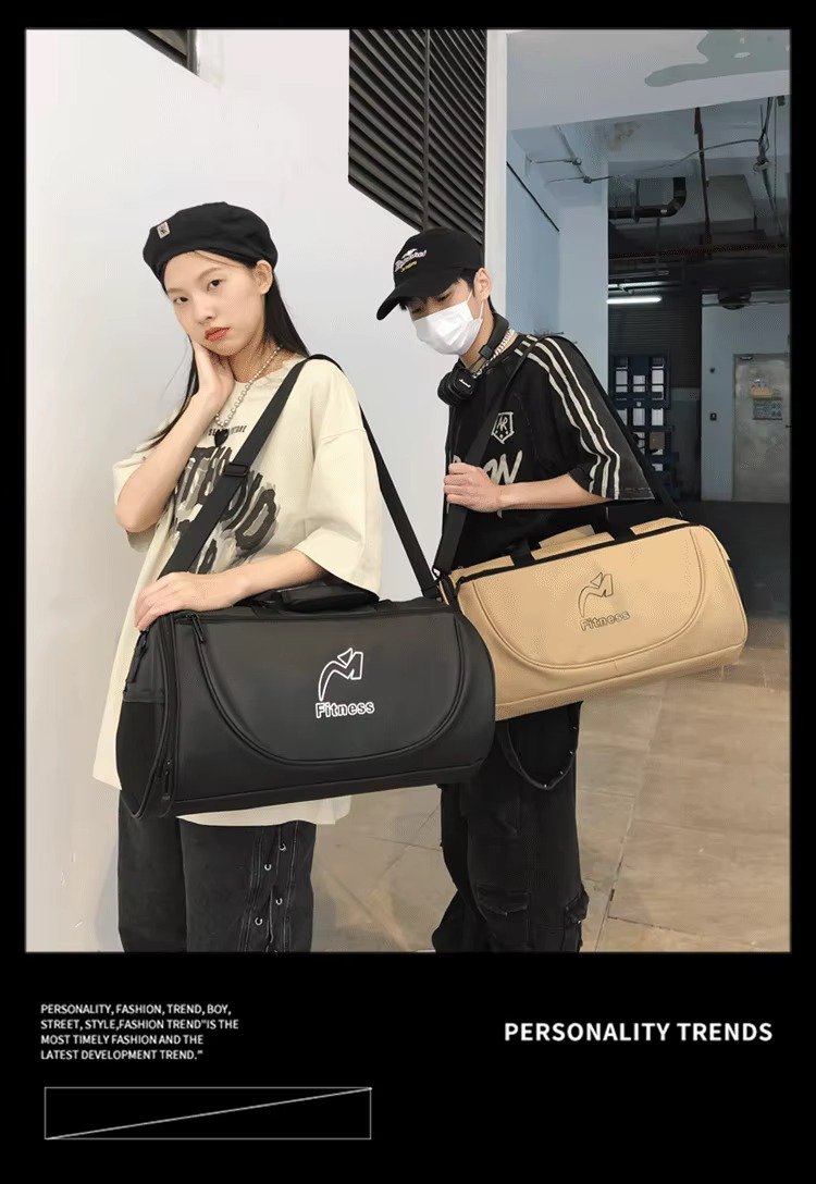 Design White Black Waterproof Fitness Training Sport Gym Duffle Handbag Travel Duffel Bag with Shoe Compartment detail image