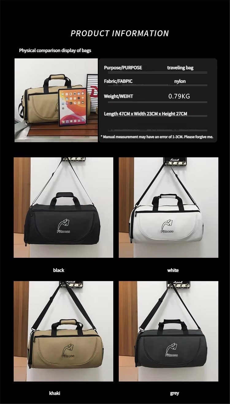 Design White Black Waterproof Fitness Training Sport Gym Duffle Handbag Travel Duffel Bag with Shoe Compartment detail image