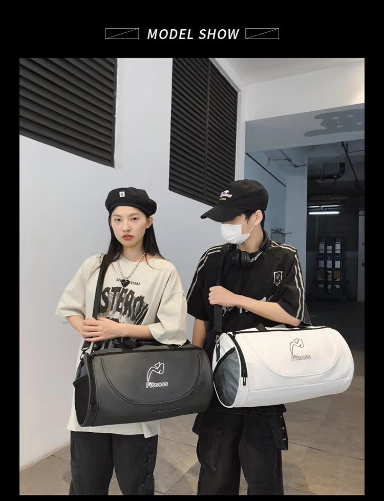Design White Black Waterproof Fitness Training Sport Gym Duffle Handbag Travel Duffel Bag with Shoe Compartment detail image