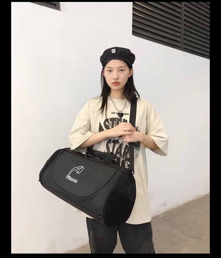 Design White Black Waterproof Fitness Training Sport Gym Duffle Handbag Travel Duffel Bag with Shoe Compartment detail image