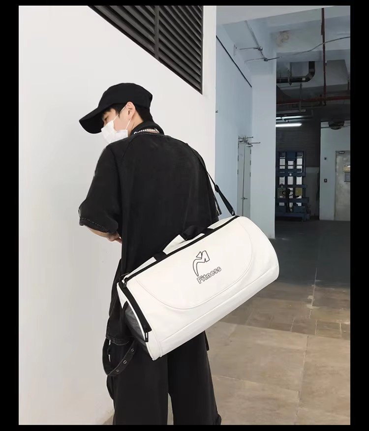 Design White Black Waterproof Fitness Training Sport Gym Duffle Handbag Travel Duffel Bag with Shoe Compartment detail image