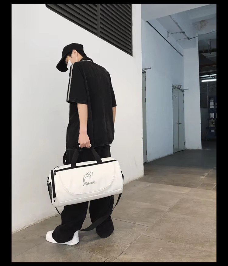 Design White Black Waterproof Fitness Training Sport Gym Duffle Handbag Travel Duffel Bag with Shoe Compartment detail image