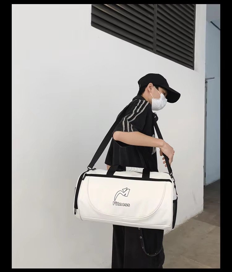 Design White Black Waterproof Fitness Training Sport Gym Duffle Handbag Travel Duffel Bag with Shoe Compartment detail image