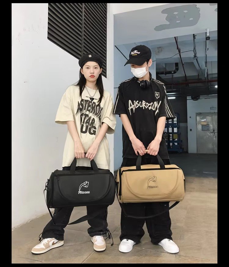 Design White Black Waterproof Fitness Training Sport Gym Duffle Handbag Travel Duffel Bag with Shoe Compartment detail image
