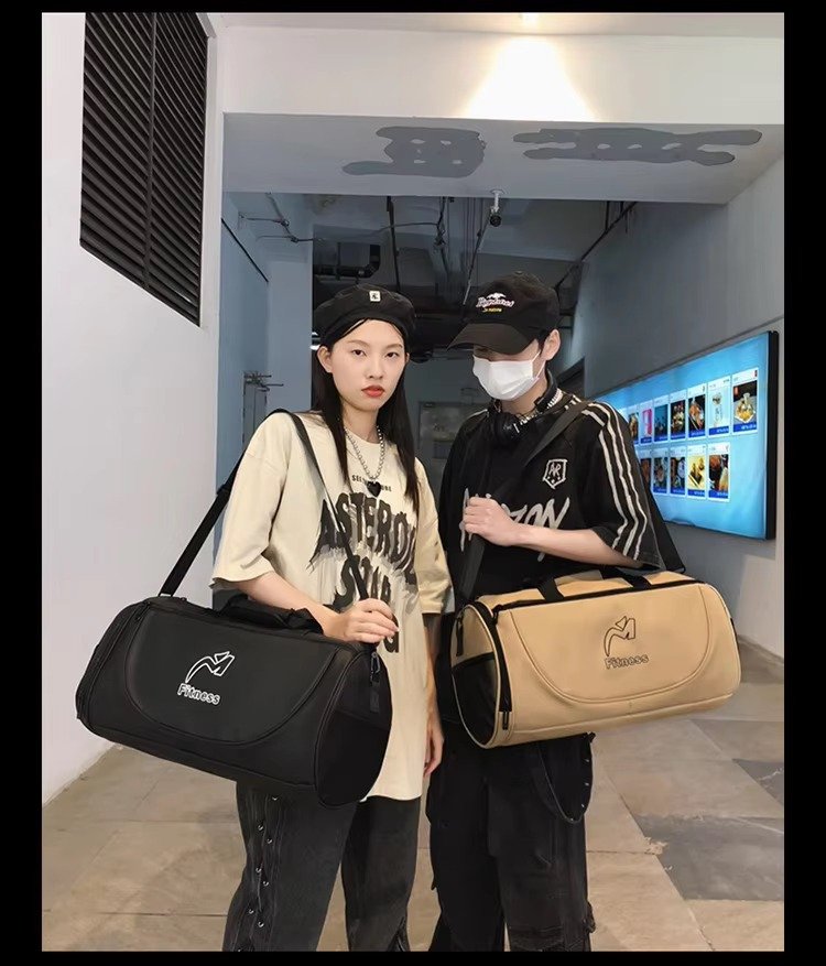 Design White Black Waterproof Fitness Training Sport Gym Duffle Handbag Travel Duffel Bag with Shoe Compartment detail image