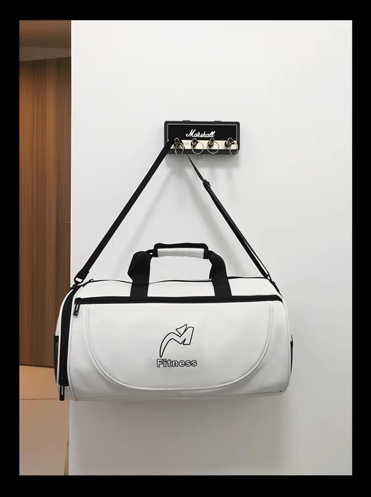 Design White Black Waterproof Fitness Training Sport Gym Duffle Handbag Travel Duffel Bag with Shoe Compartment detail image