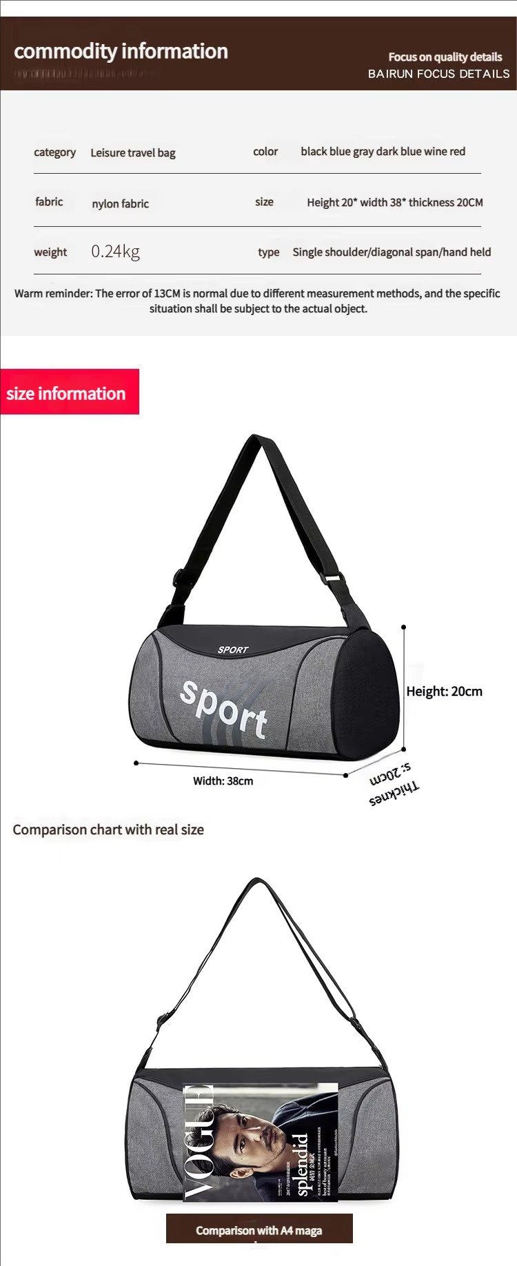 Outdoor Nylon Football Sports Duffle Bags Fitness Training Fitness Gym Tote Handbag Swimming Waterproof Travel Bag Organizer detail image