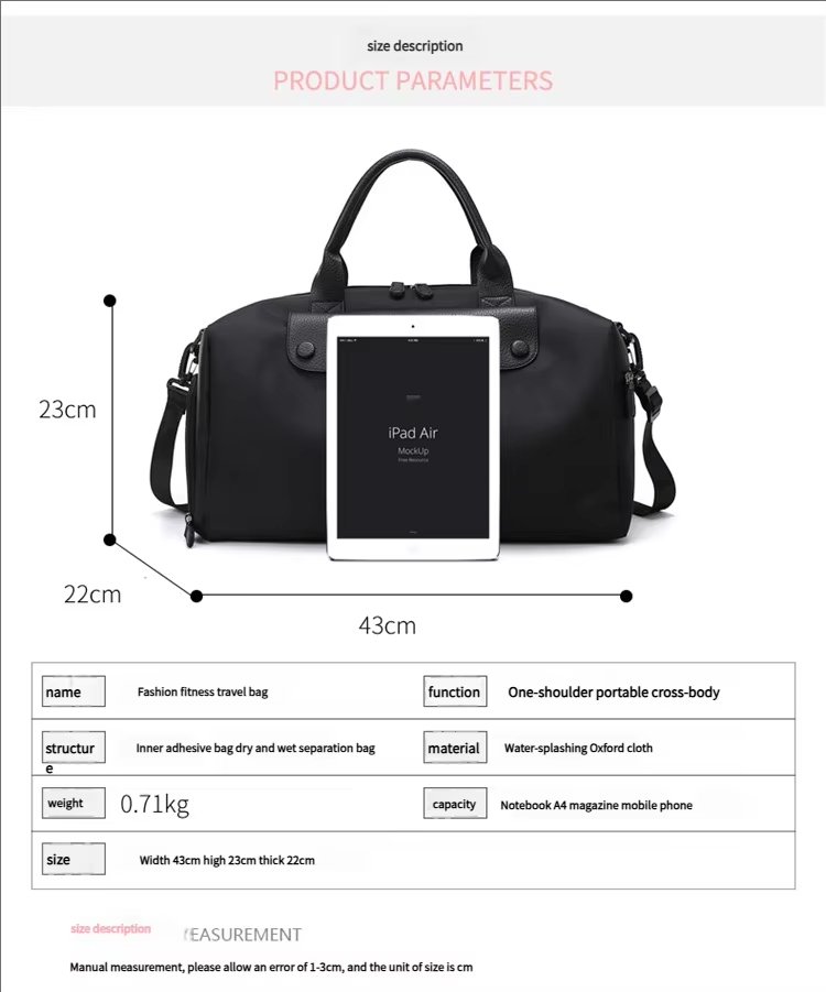 Waterproof Dry Wet Separation Oxford Sports Travel Crossbody Duffel Bag product detail